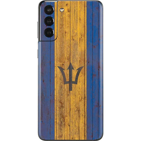 Barbados Flag Dark Wood Galaxy S21 Plus 5G Skin
